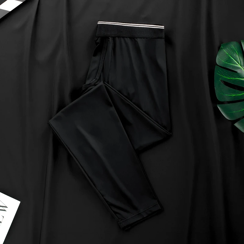 简约纯色男士薄款秋裤性感透明紧身衬裤男生分离式透气丝滑紧身裤