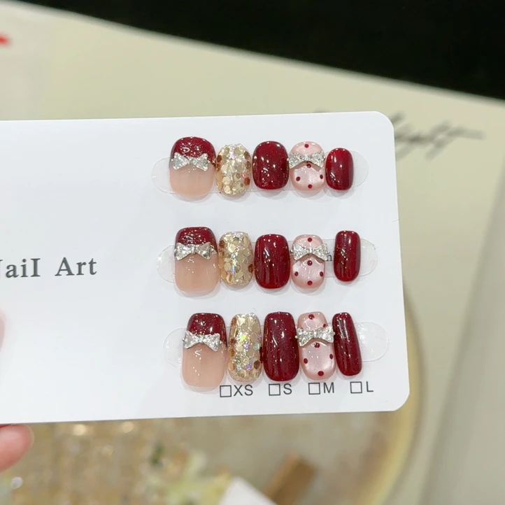 （蝴蝶结法式）纯手工穿戴甲显白百搭美甲防水可拆卸假指甲