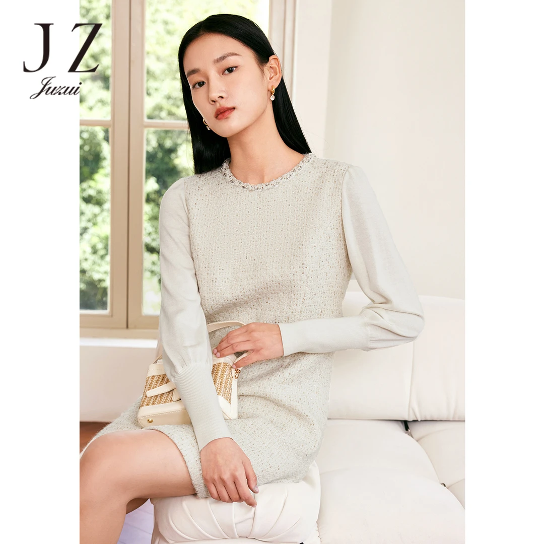 【小余专属】JZ玖姿JTDC50012法式小香风连衣裙肌理花卉粗花呢裙子