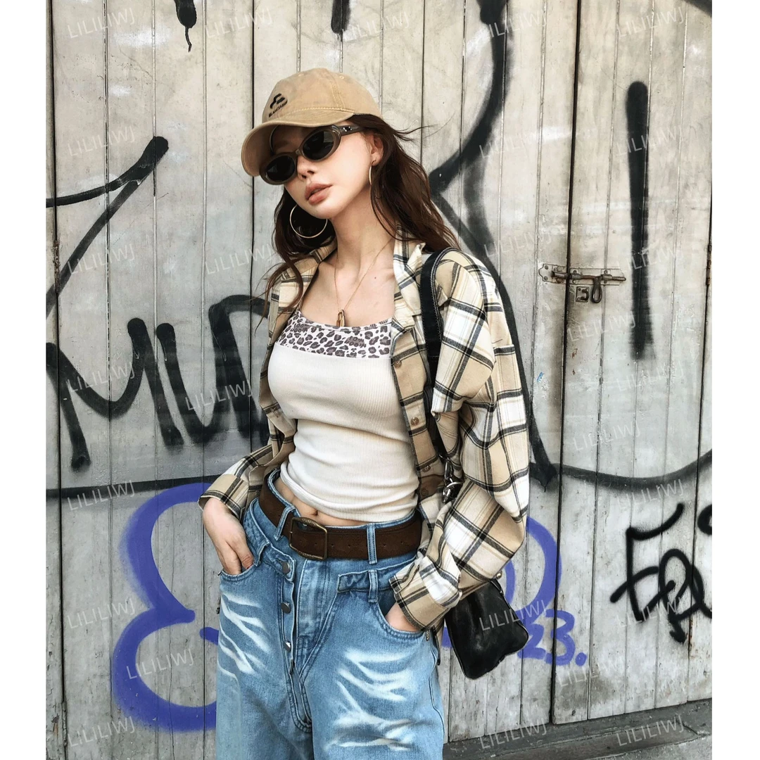 【婉君】早春韩版复古格子时尚百搭衬衫外套LWJ25A1C235