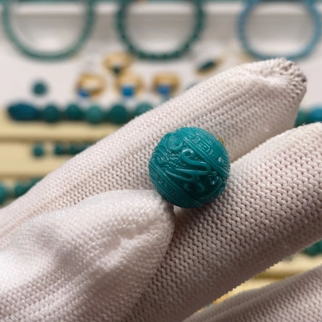 未镶嵌绿松石珠宝奇石六字圆珠13mm