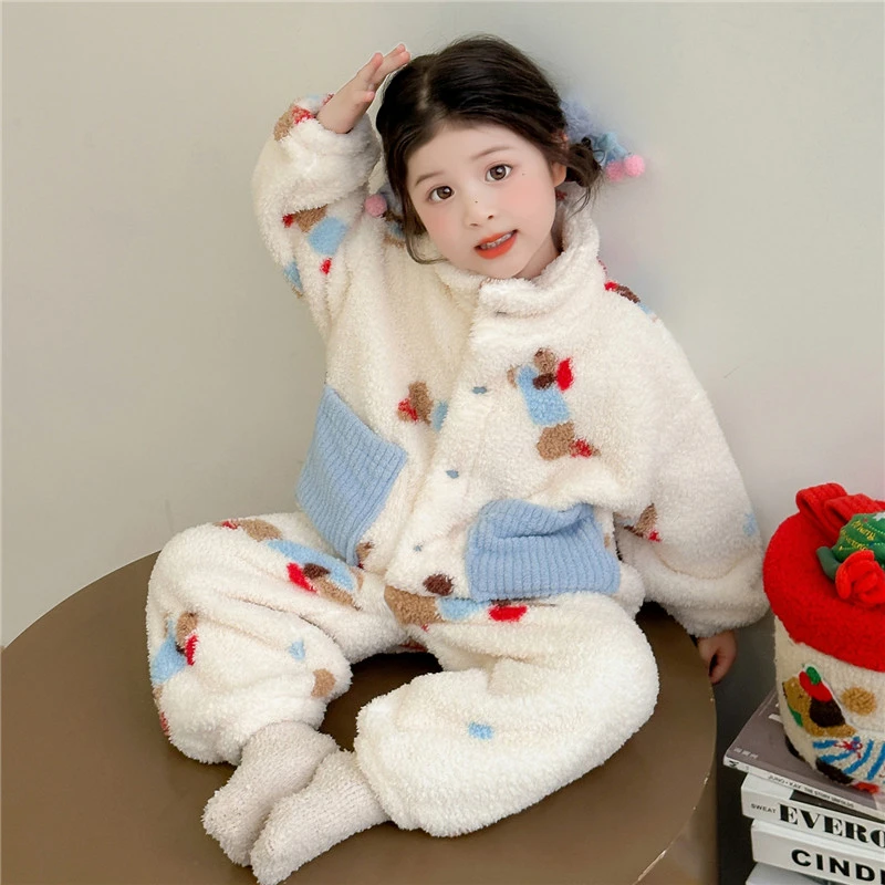 女童法兰绒睡衣秋冬款女孩2025新款宝宝冬季珊瑚绒加厚儿童家居服
