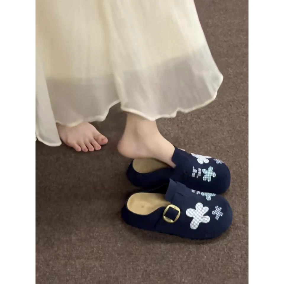 羊皮版！法式复古风时尚百搭包头半拖鞋女外穿休闲厚底勃肯鞋