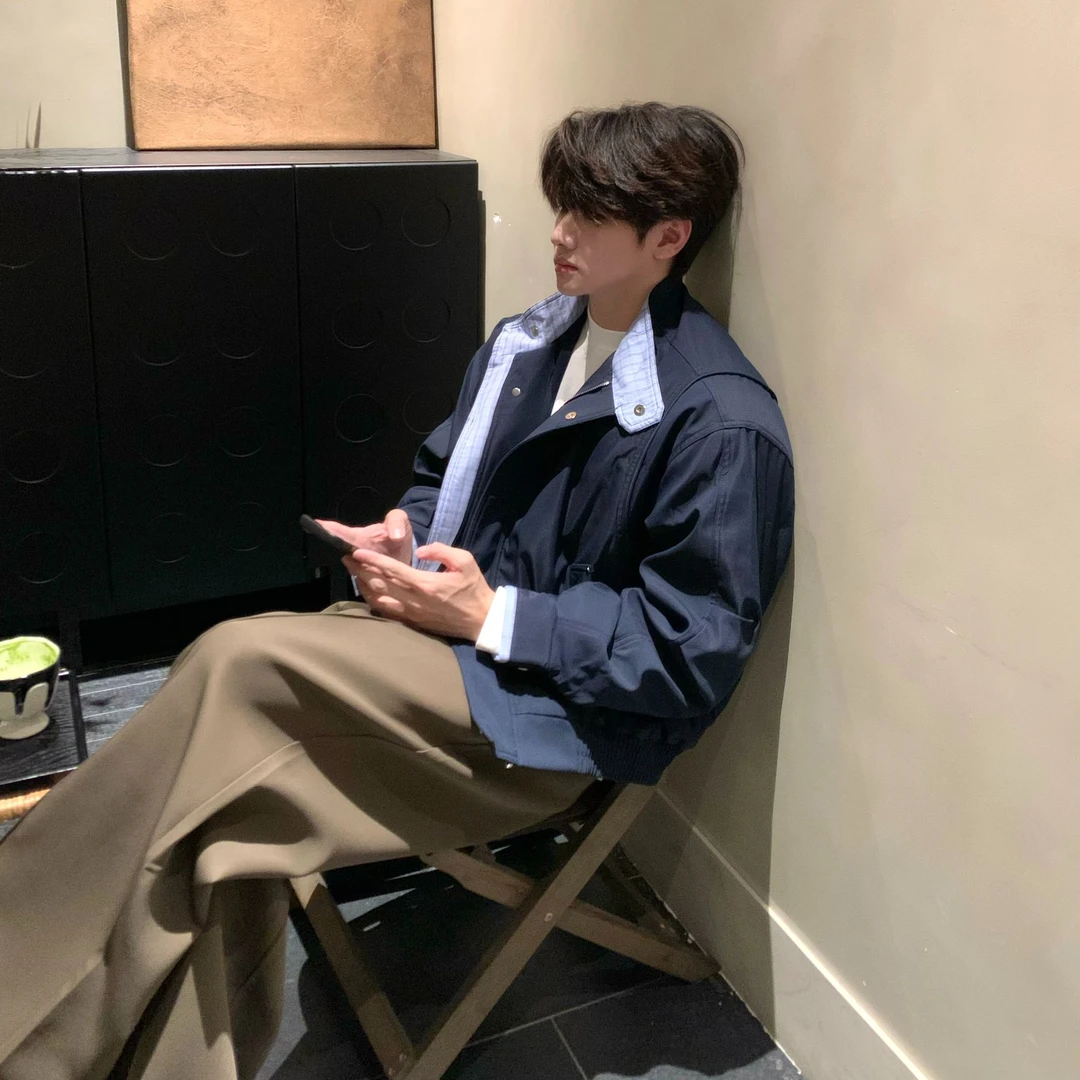 Woosine 高级感白鸭绒立领拼接羽绒服男冬季保暖宽松百搭上衣外套