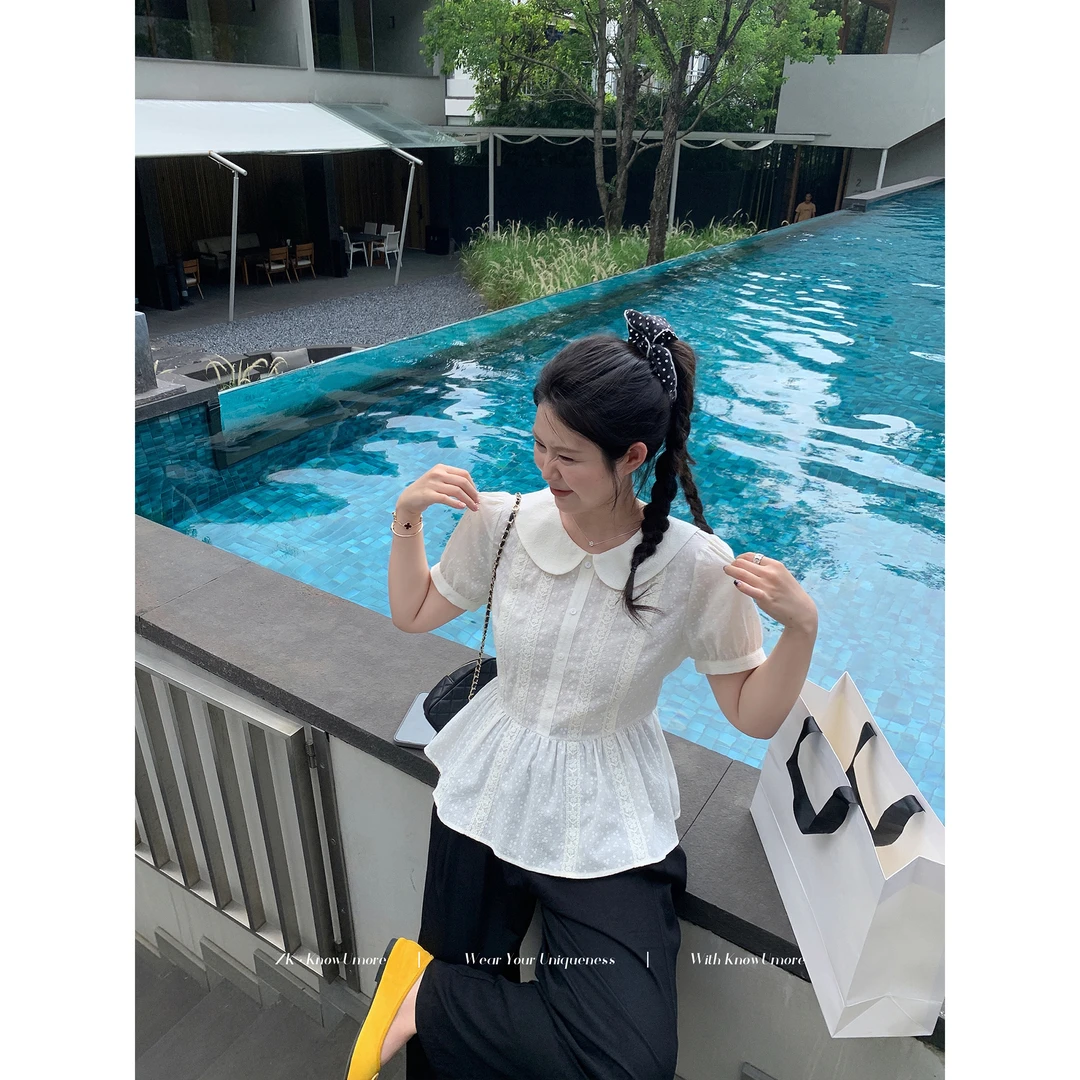 知葵微胖定制【轻盈夏日】夏季娃娃领百搭衬衫女韩系ins衣服3193