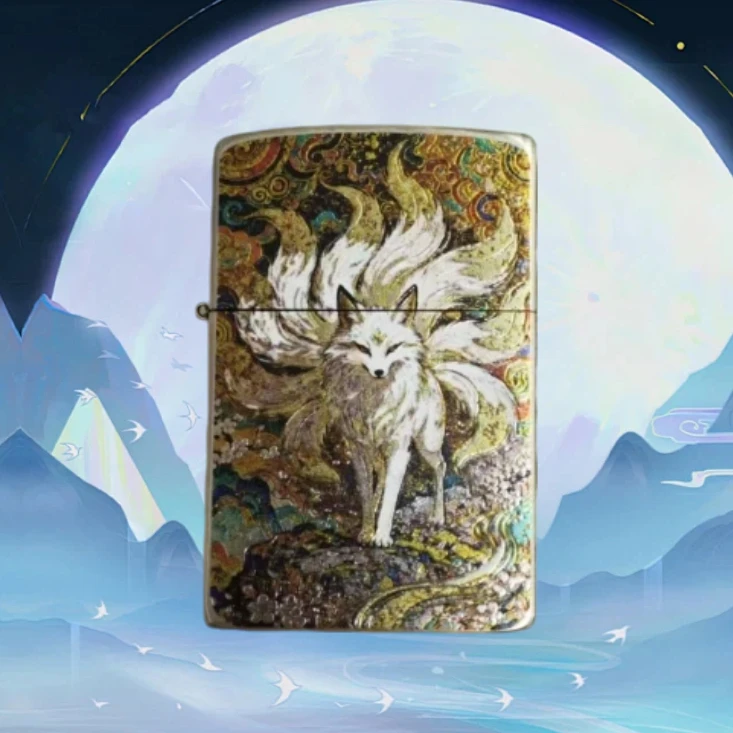 ZORRO佐罗黄铜彩绘青丘金九尾防风油打火机送男士无油D
