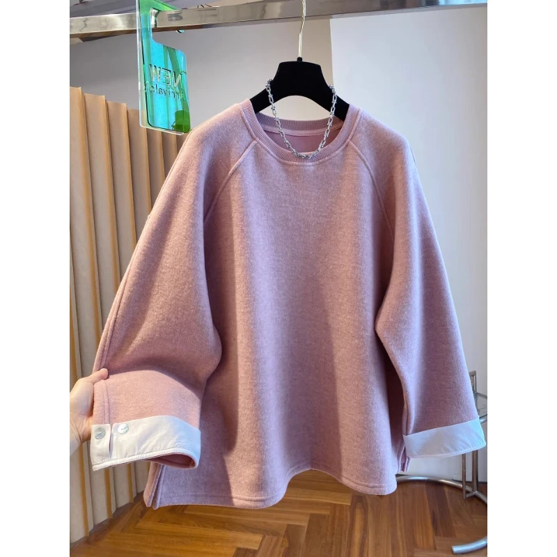 胖妹妹大码240斤洋气时尚加绒卫衣女宽松百搭磨毛加厚圆领上衣冬