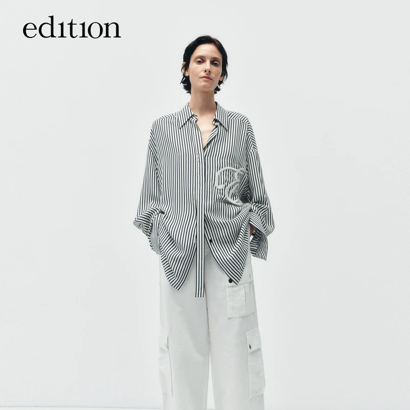 【E+云朵系列】edition秋新款高能感桑蚕丝条纹衬衫#EBD3SHTK02