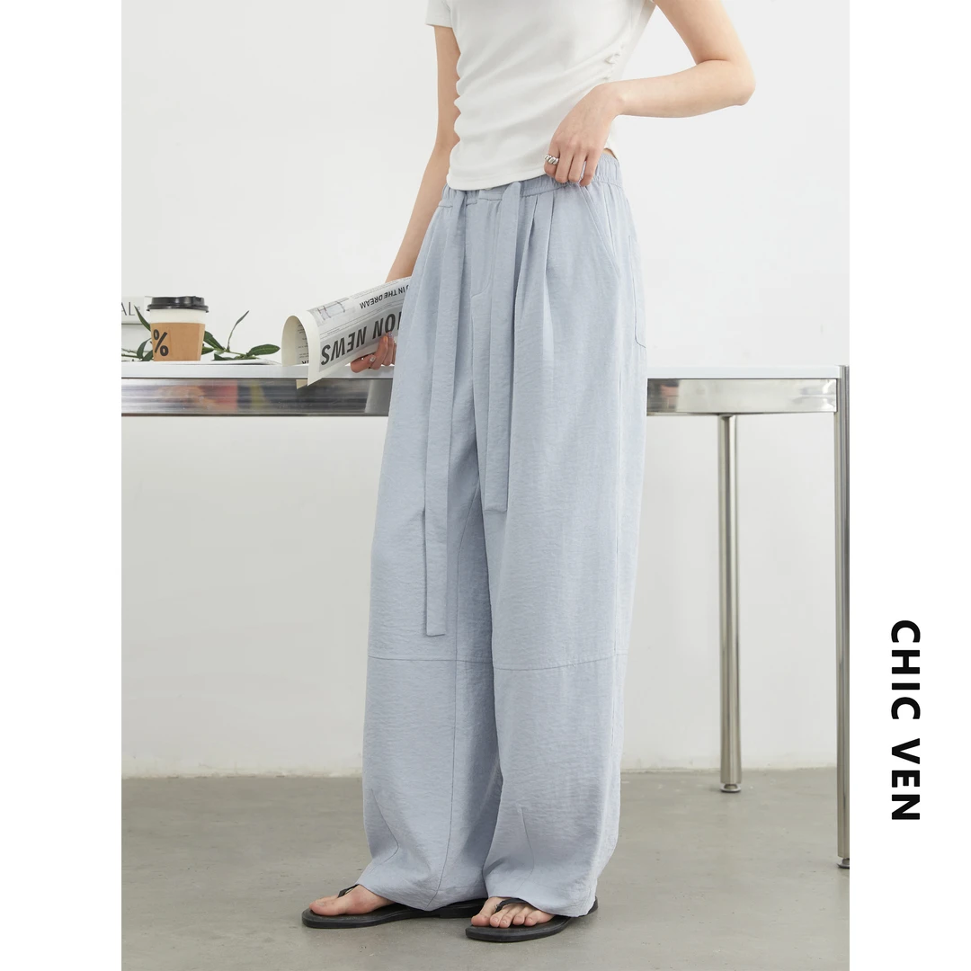 夏季新款松紧高腰抽绳软糯休闲裤空气感阔腿长裤125XKZ0388