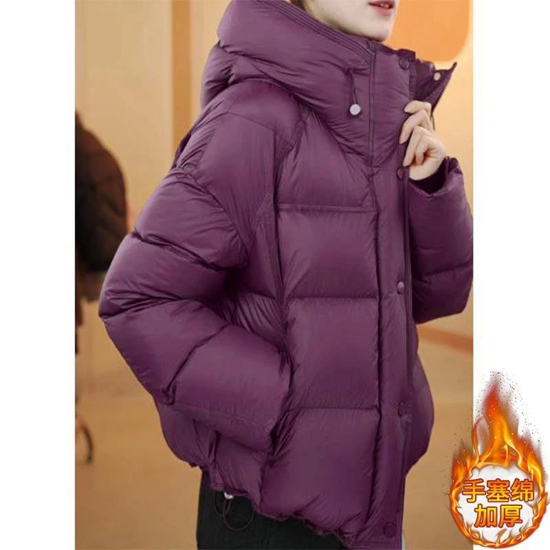 小个子欧货气质连帽百搭棉服外套女2025年冬季新款纯色短款面包服