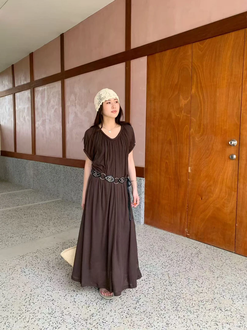 福秒-气质款！ V领多褶休闲连衣裙（配腰带）（MF5808#）M.FIVE