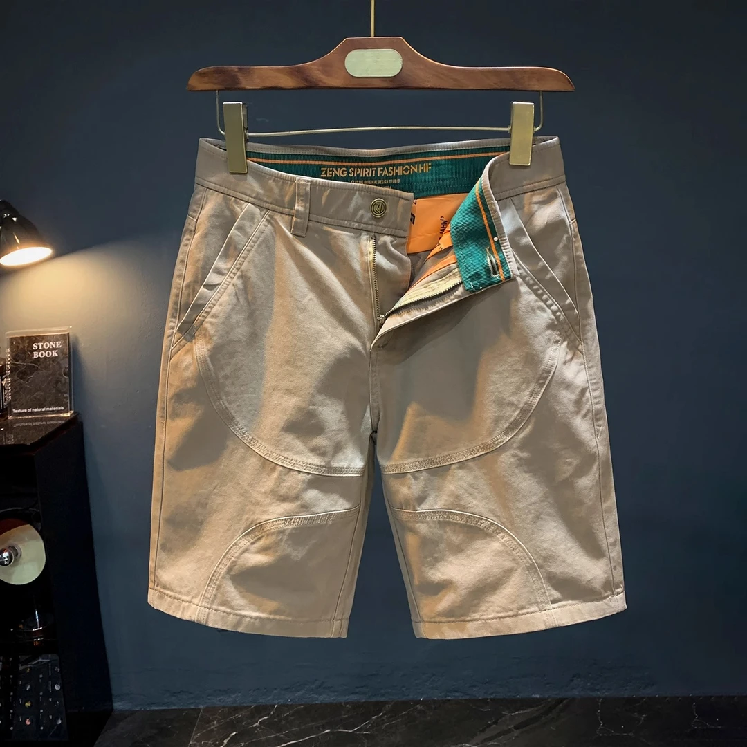 法国Cebrodz纯棉薄款休闲短裤男夏季潮流直筒中裤水洗男五分裤