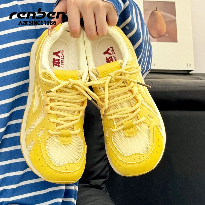 人本官方旗舰店单网小黄鞋2025秋季新款时尚阿甘鞋女学生小众软底