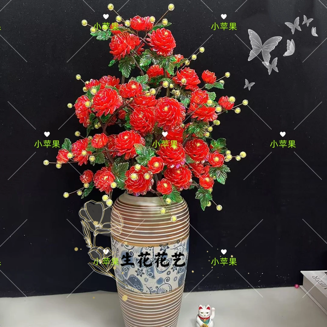 大桌摆（大号花瓣）牡丹花手工DIY材料包（自己做）不含花瓶