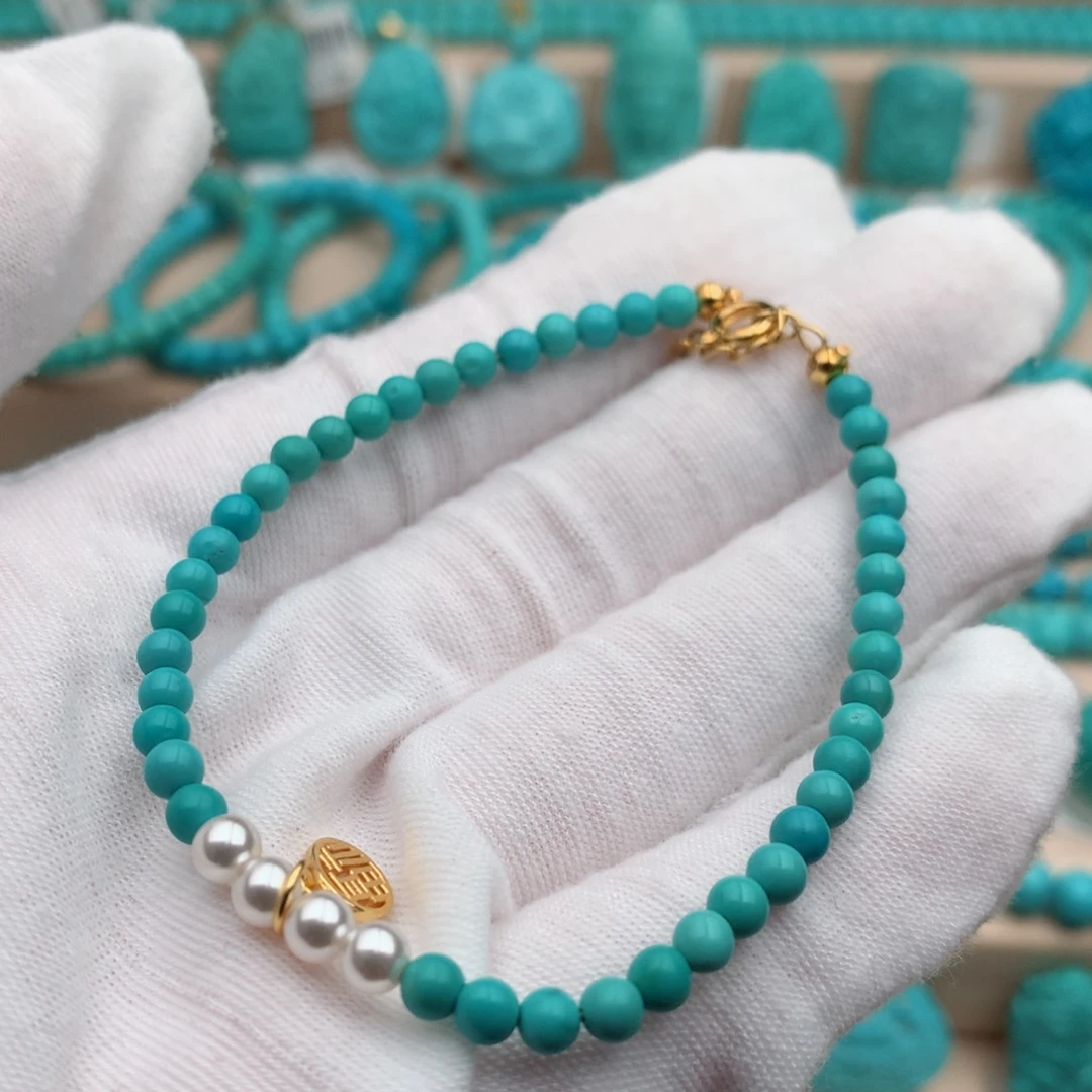 繁***花绿松石未镶嵌珠宝奇石3.8mm