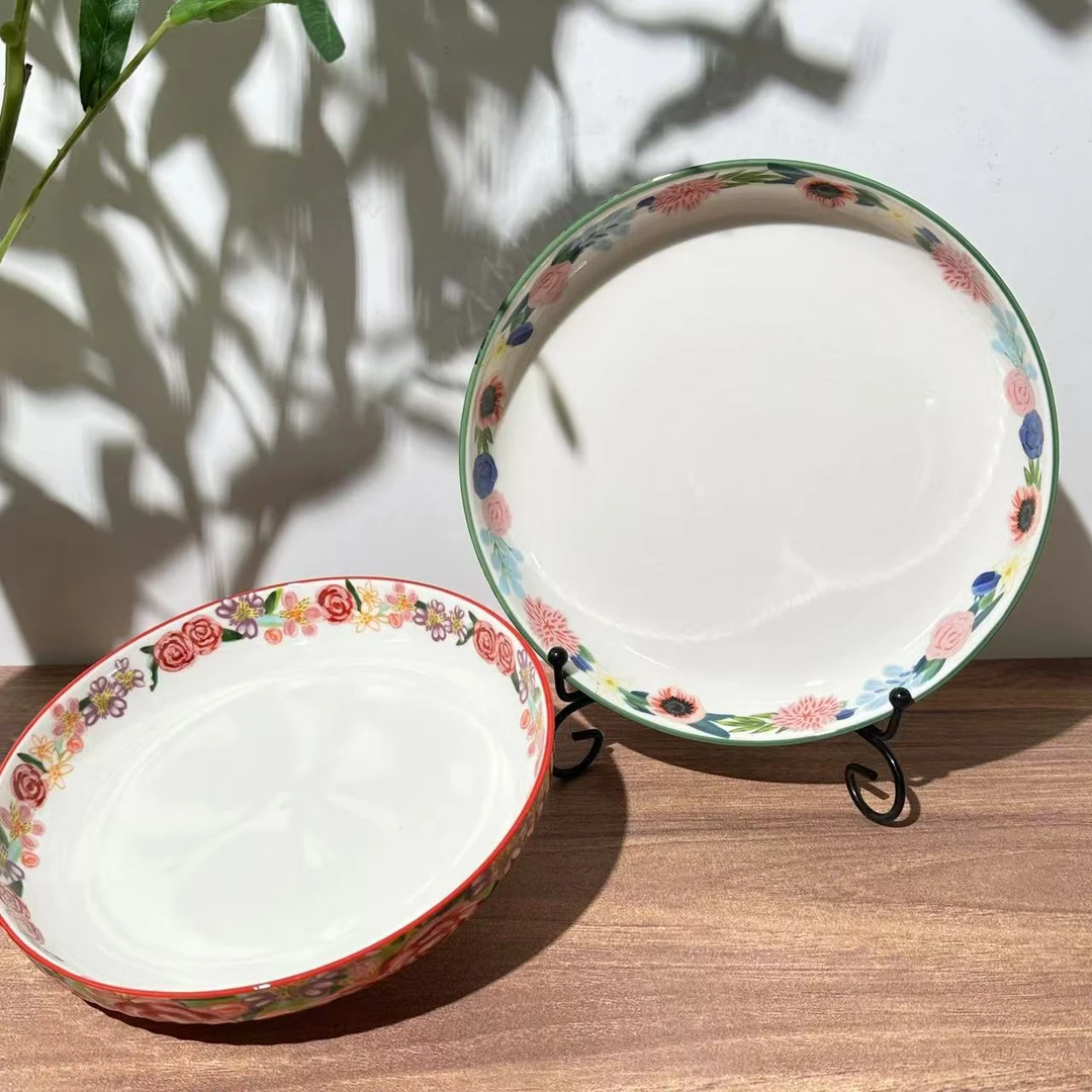 小兰花-8寸条纹盘加田园风光（玫瑰）-7寸条纹盘各一个