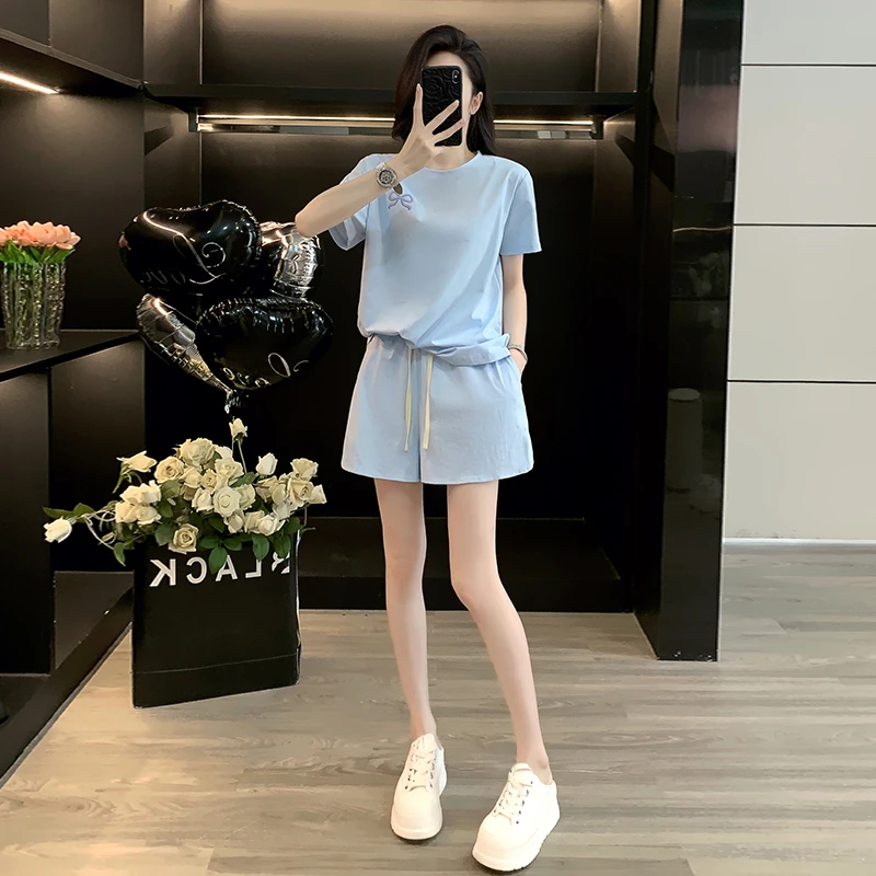 2025年时尚韩版休闲运动短裤套装女夏洋气减龄跑步运动服两件套潮
