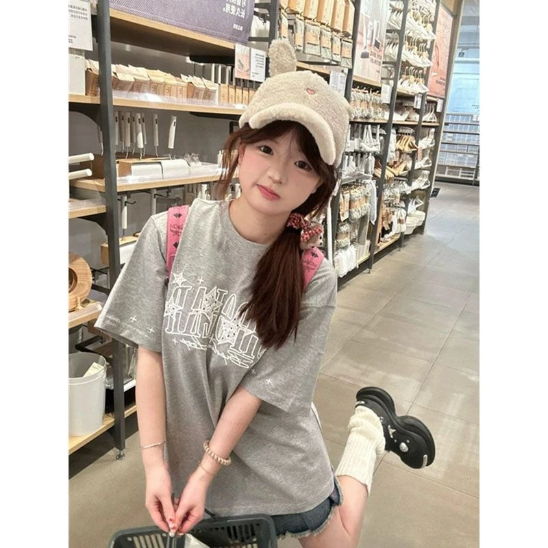 韩系高级感刺绣字母短袖纯棉t恤女夏今年爆款别致独特超好看上衣