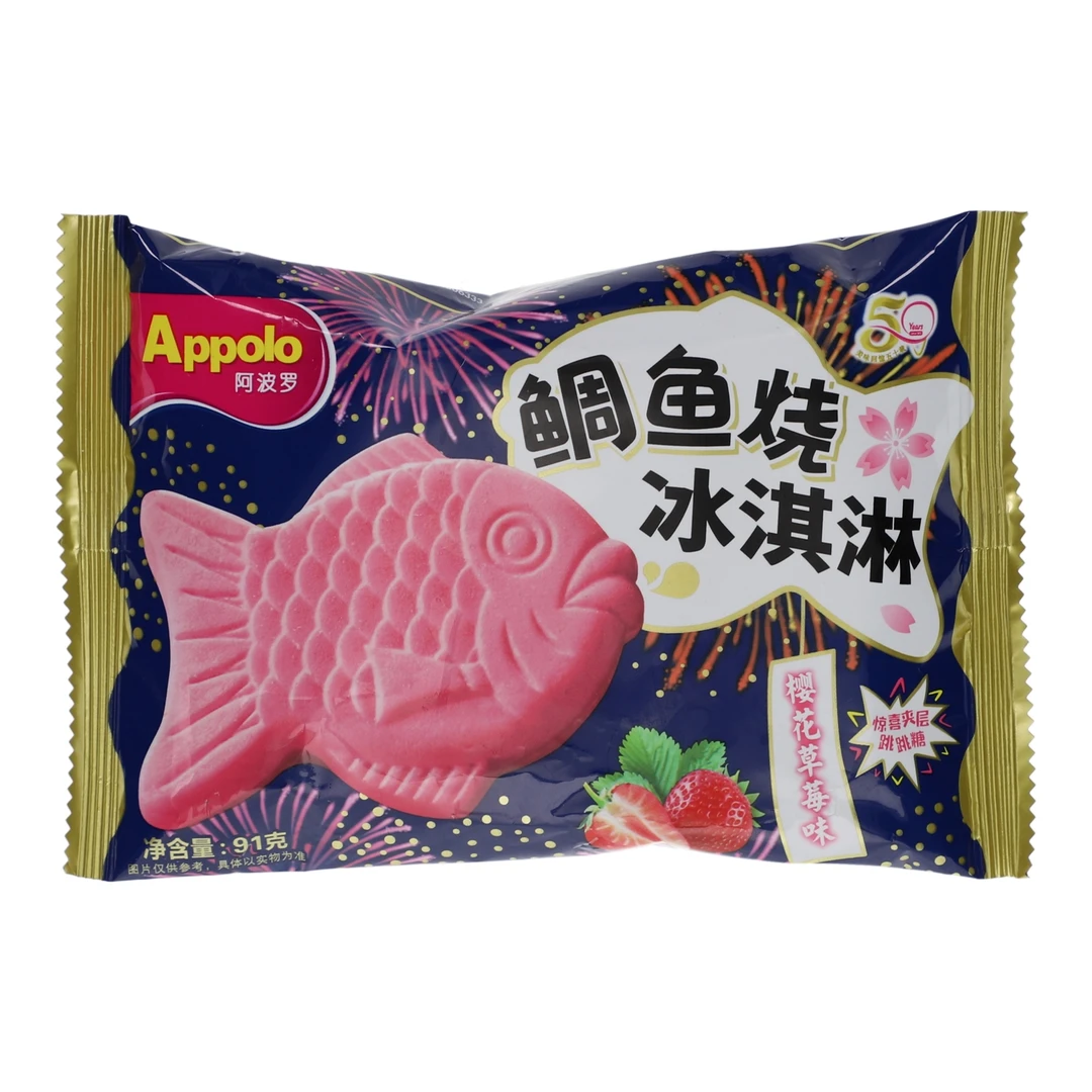 阿波罗鲷鱼烧冰淇淋樱花草莓味 91g雪糕同城配