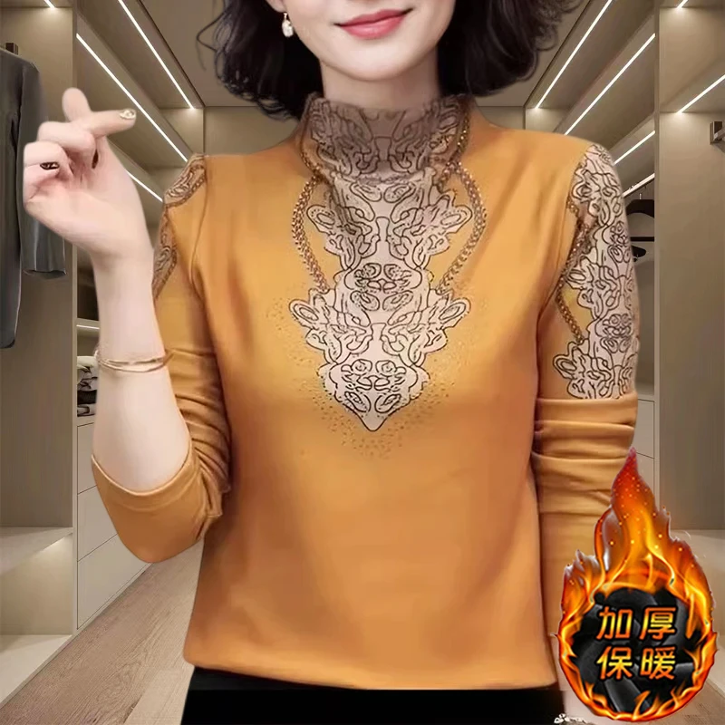 加厚款德绒半高领长袖内搭打底衫女款爆款2025款可外穿保暖上衣潮