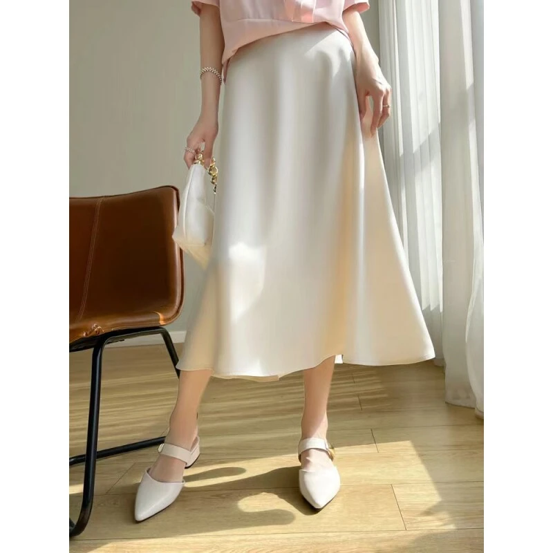 【运费补贴】100%桑蚕丝断色清纯色垂感A字版半身裙中长款30YTM-A23