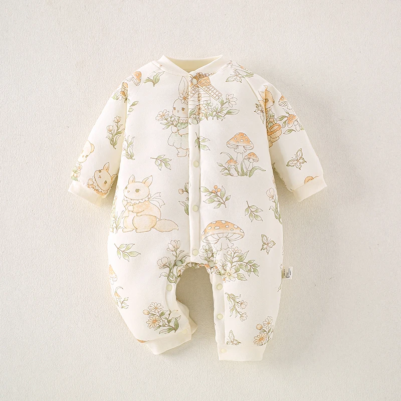 婴儿衣服秋冬季夹棉连体衣婴幼儿宝宝冬装男宝保暖外出服加厚棉衣