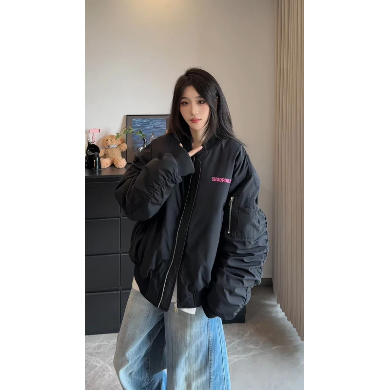 美式复古刺绣棒球棉服外套男女秋冬Cleanfit短款飞行夹棉夹克外套