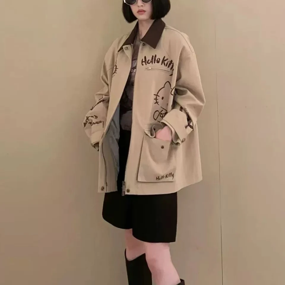 深圳南油高端女装2025秋季新品复古巴恩风涂鸦样式撞色宽松外套女