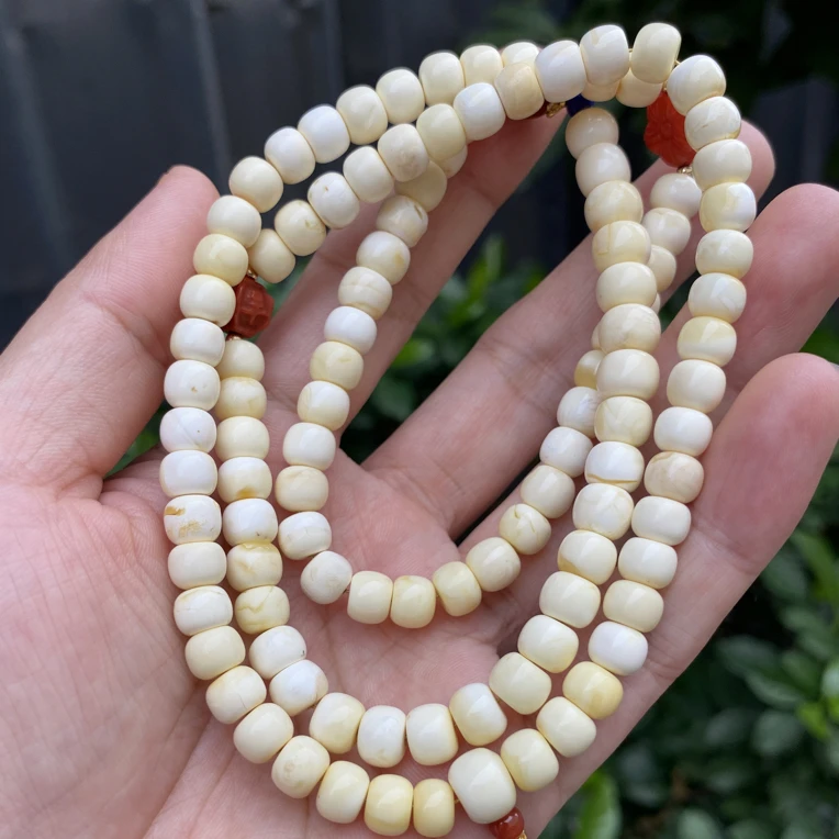 7mm天然蜜蜡老型瓷白蜡佛珠手链