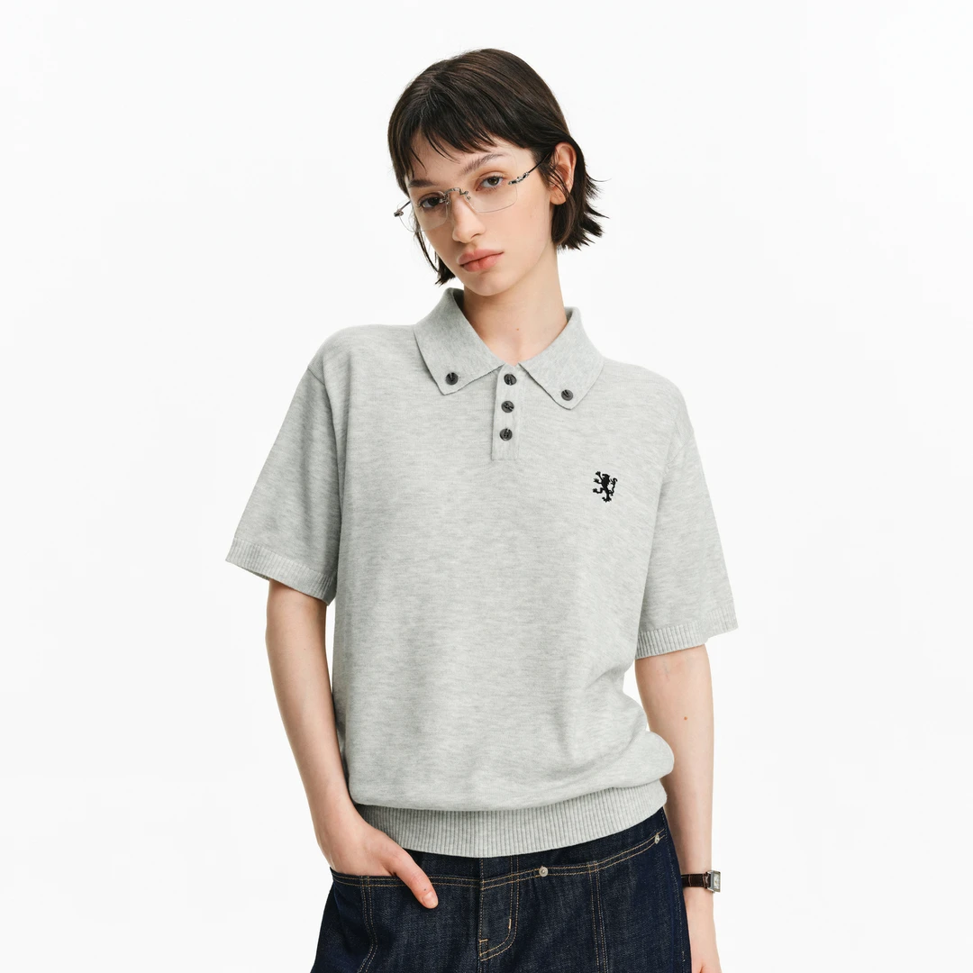 PCLP刺绣图案polo短袖潮流美式复古情侣圆领夏季宽松t恤上衣