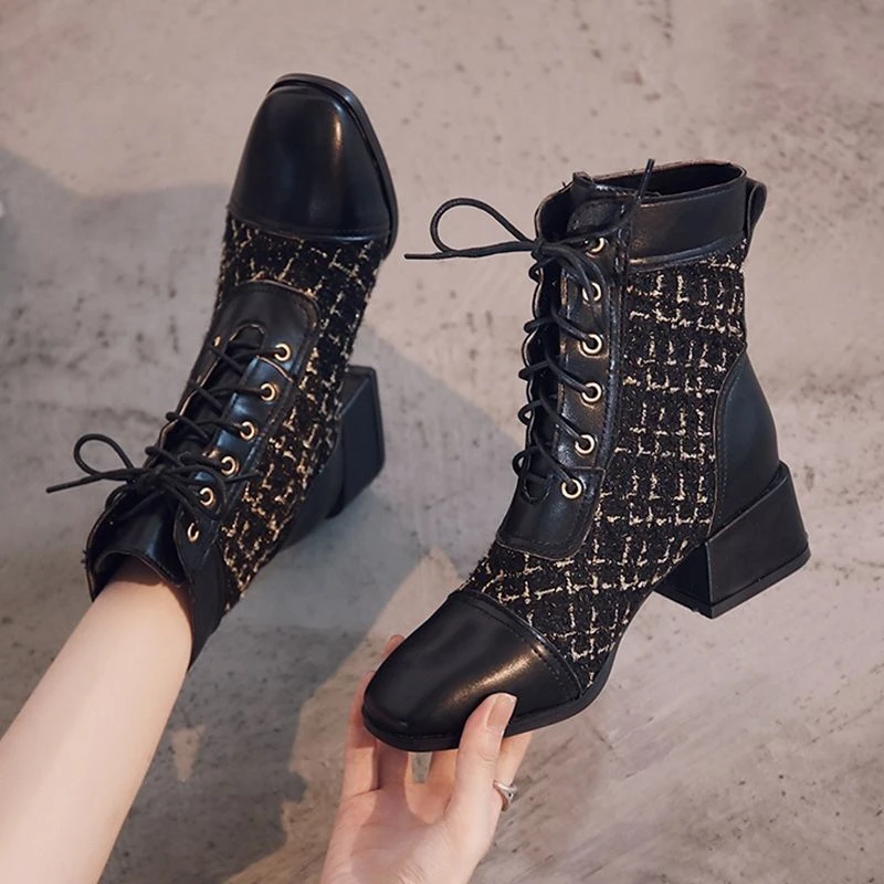 629年秋冬新款百搭粗跟瘦瘦马丁靴小香风高跟短靴