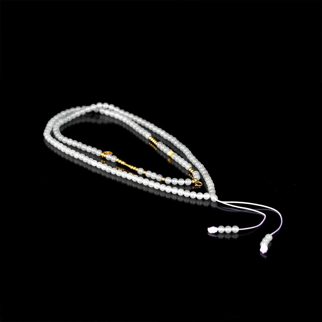 毕业级 和田玉冰烟紫万能项链 4mm± 18K金  H30070