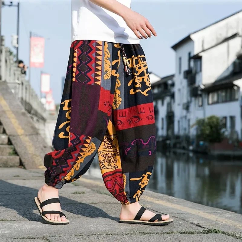 港风夏季休闲裤泰国大象裤灯笼裤防蚊裤男夏秋薄款九分裤哈伦裤