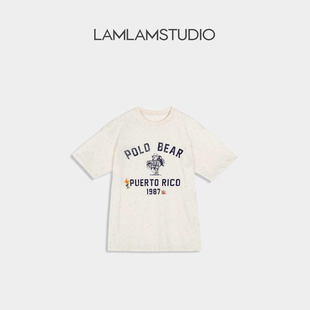 LAMLAM 张一琳 "熊趣旧影" T恤重工休闲印花圆领时尚纯棉G012T