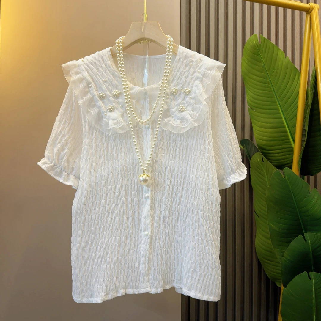 甜美减龄法式独特小众洋气娃娃领小衫衣长62左右