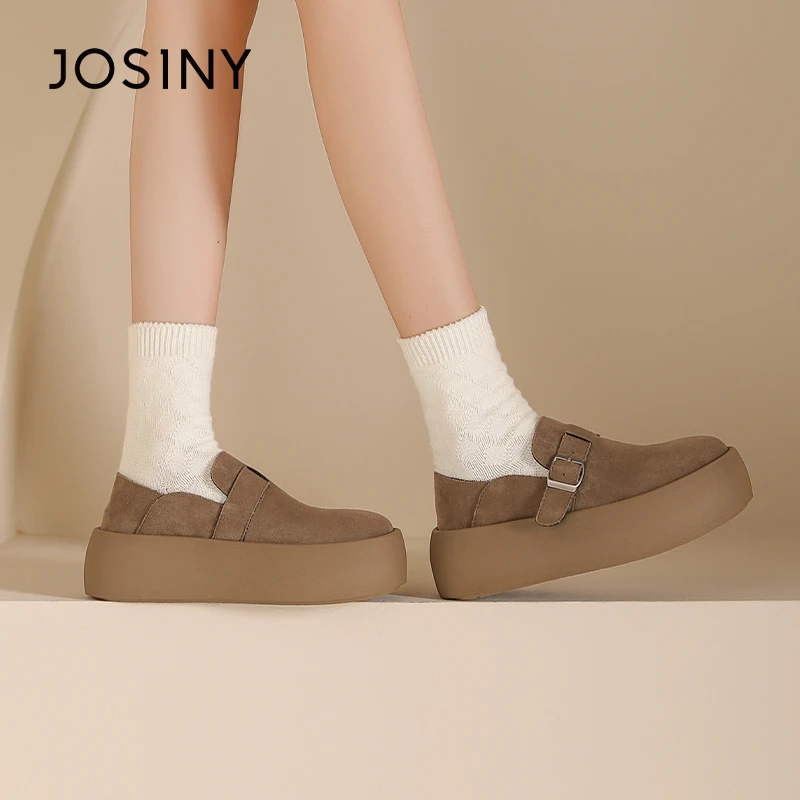 卓诗尼复古一脚蹬厚底勃肯鞋女2025秋冬新款小个子百搭休闲乐福鞋