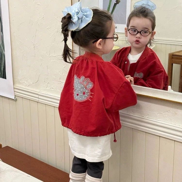 kt猫呀~女童洋气夹克上衣25秋季新款韩版kt猫绣花可爱休闲外套