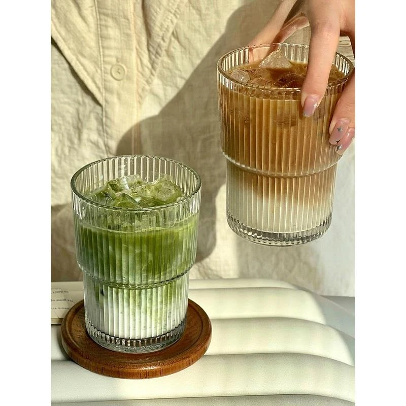 【福利价】竖条纹家用ins玻璃杯牛奶拿铁杯高颜值家用女喝水杯子