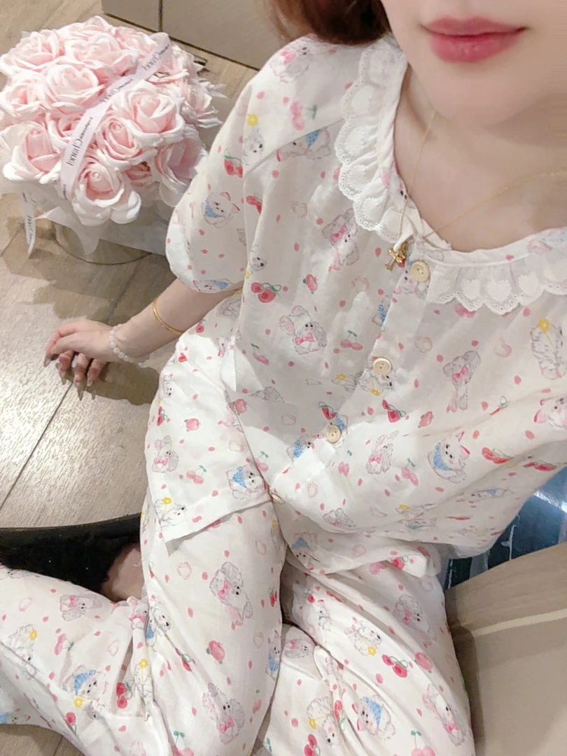 【三件套集合】100%棉 巨好穿！纯棉棉纱薄款透气宽松可爱休闲家居服