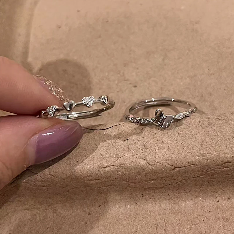 铜合金戒指 蝴蝶爱心戒指女秋冬轻奢设计高级冷淡风开口指环8110