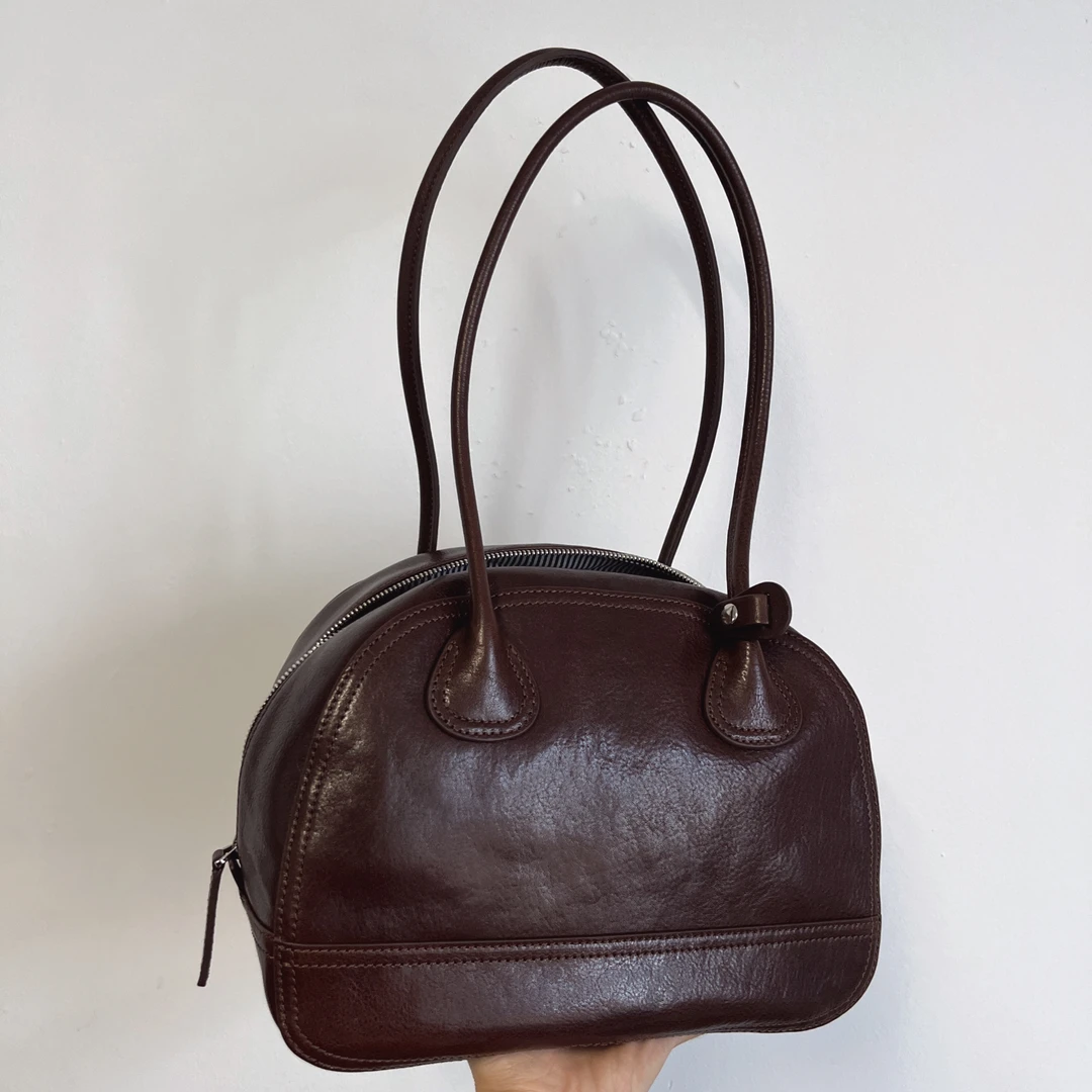 植鞣牛皮单肩包大容量简约真皮包