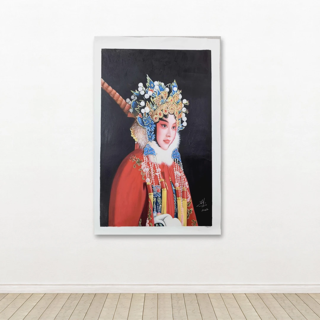 刘用华-手绘油画-穆桂英-客厅办公室挂画