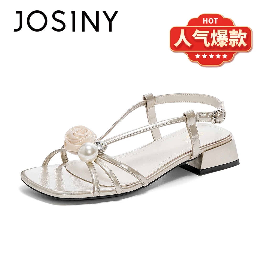 卓诗尼凉鞋女夏外穿2025新款配裙子仙女风甜美花朵一字带露趾凉鞋