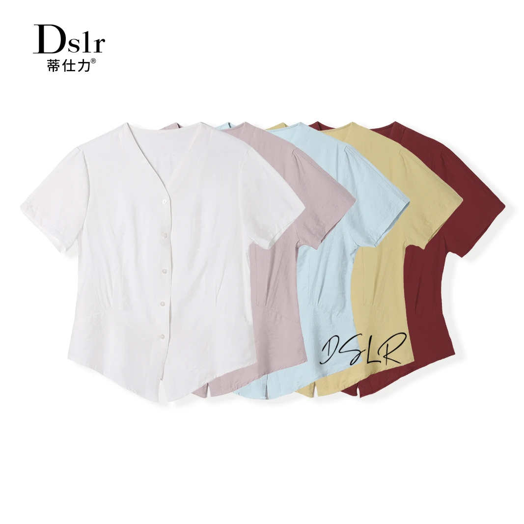 2025夏季新款V领短袖显瘦修身时尚女士百搭小衫上衣