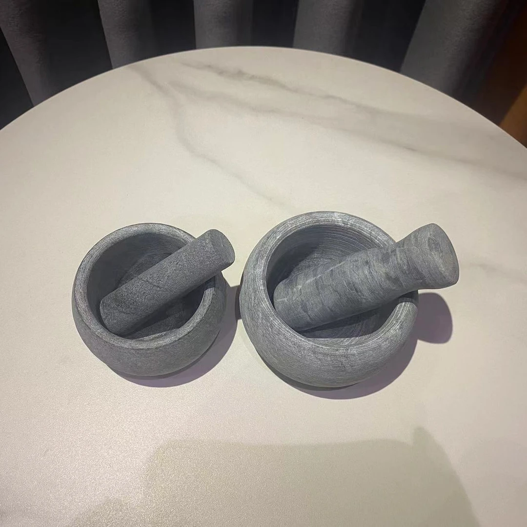 纯天然青石蒜臼子捣蒜器石头锤研磨器石窝食品级对窝家用石臼新款