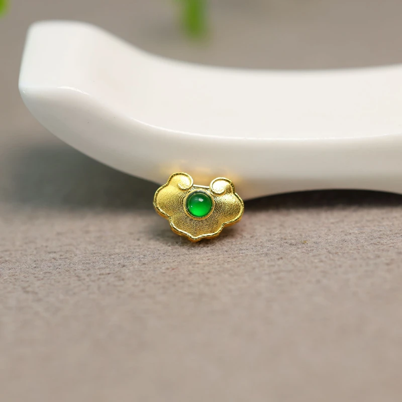 #J566 18K金镶嵌满绿天然A货翡翠蛋面如意小香盒  DIY珠串配件