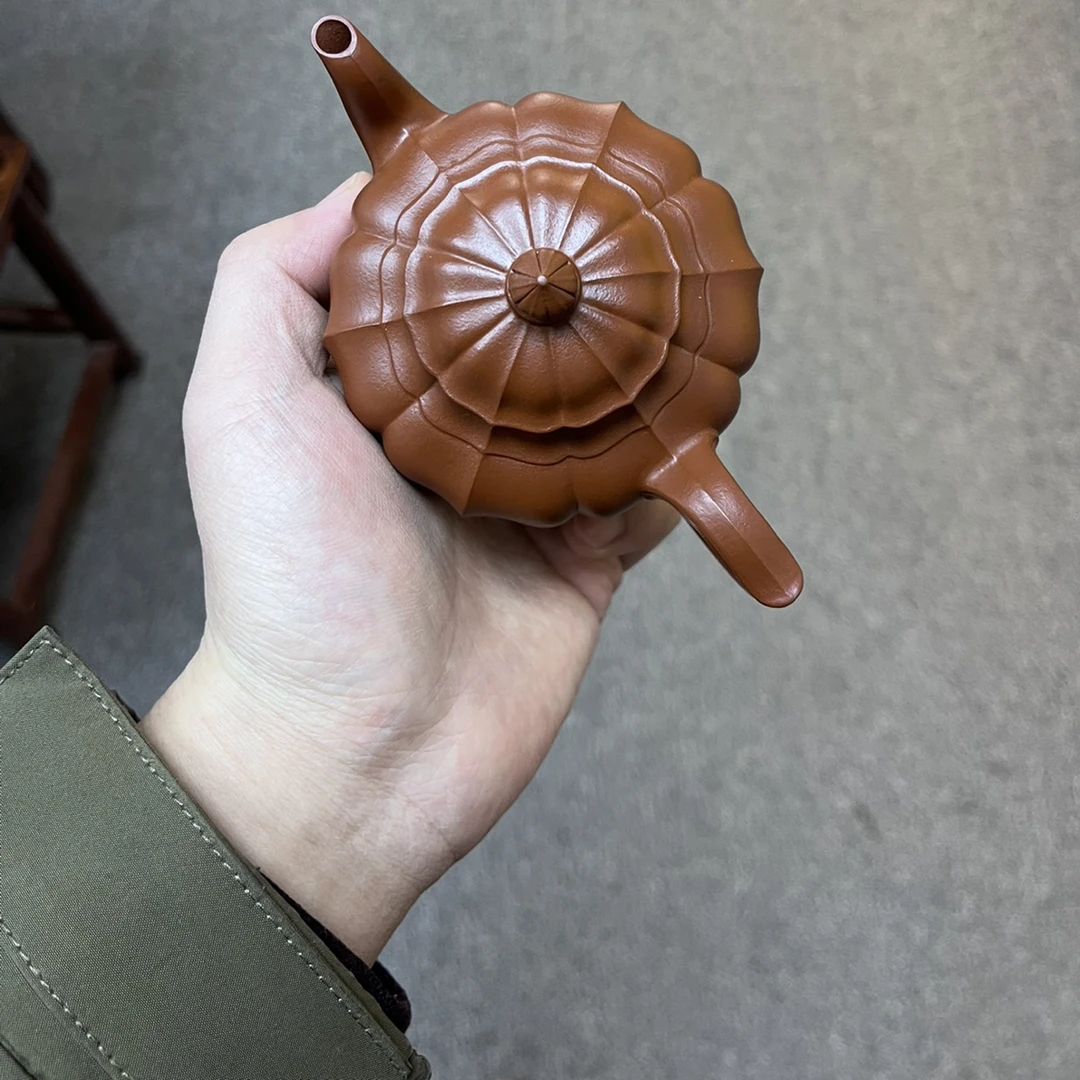 全手工【筋纹·笑樱】原矿朱泥·210cc·9孔茶具2-3人一整套水平壶茶壶