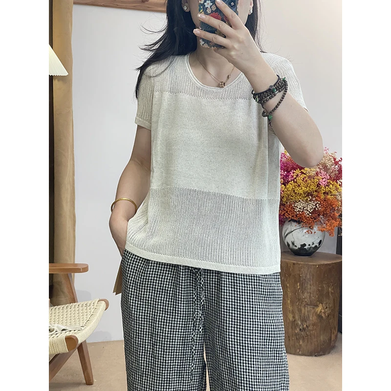 DaoZi/丹丹  夏季镂空短袖薄款针织衫    82055