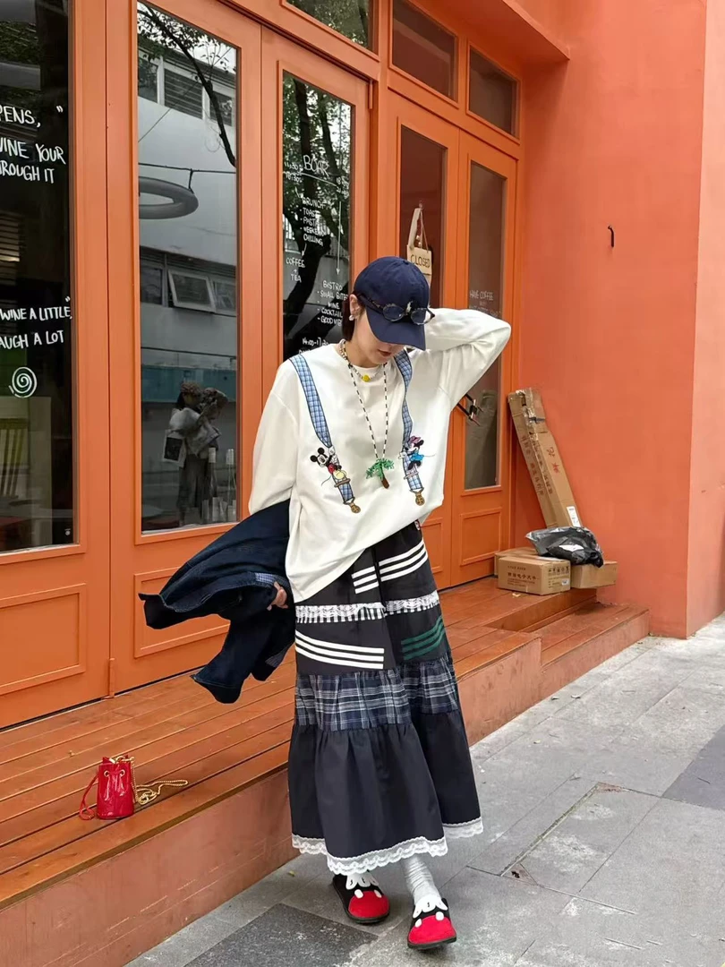 【BAI】小众设计美式复古甜酷卡通长袖T恤020020