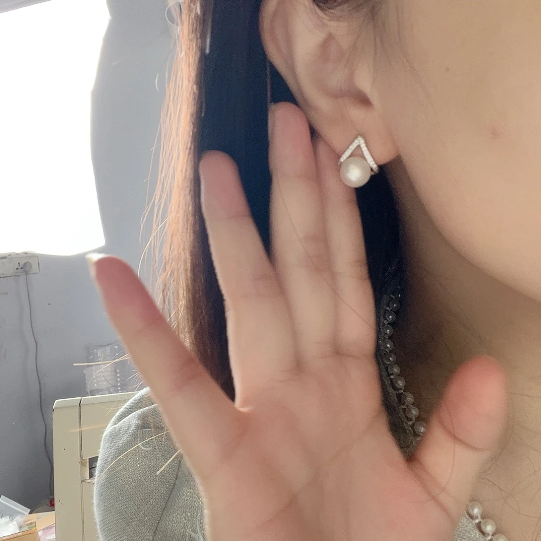 耳饰银S925镶嵌淡水珍珠